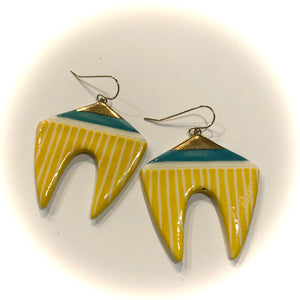 Luster Dangle Earrings 1-Yellow Stripe/Turquoise